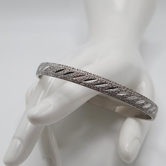 Vintage Monet Bangle Bracelet, Rhodium Plated, Silver Tone, 7 7/8" - Picture 7 of 9